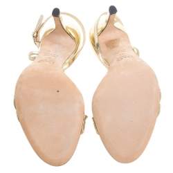 Pre Owned Dolce & Gabbana Metallic Gold Leather Strappy Sandals Size 37