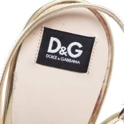 Pre Owned Dolce & Gabbana Metallic Gold Leather Strappy Sandals Size 37