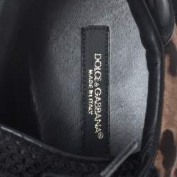 Pre Owned Dolce & Gabbana Brown Leopard Print Canvas And Black Suede Low Top Sneakers Size 40