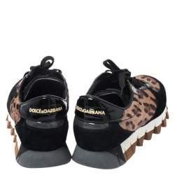Pre Owned Dolce & Gabbana Brown Leopard Print Canvas And Black Suede Low Top Sneakers Size 40