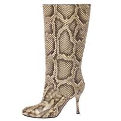 مملوكة مسبقًا Dolce & Gabbana Multicolor Python Leather Mid Calf Slip On Boots Size 35