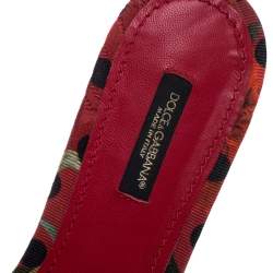 Pre Owned Dolce & Gabbana Red/Black Polka and Printed Canvas Crystal Embellished Flat Slides Size 39