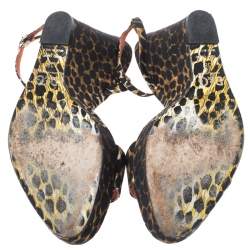 Pre Owned Dolce & Gabbana Multicolor Leopard Print Canvas Wedge Heel Ankle Strap Platform Sandals Size 38
