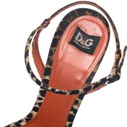 Pre Owned Dolce & Gabbana Multicolor Leopard Print Canvas Wedge Heel Ankle Strap Platform Sandals Size 38