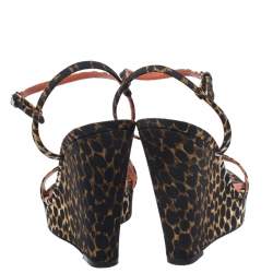 Pre Owned Dolce & Gabbana Multicolor Leopard Print Canvas Wedge Heel Ankle Strap Platform Sandals Size 38