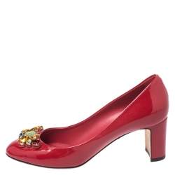 Pre Owned Dolce & Gabbana Red Patent Leather Crystal Embellished Pumps Size 38