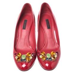 Pre Owned Dolce & Gabbana Red Patent Leather Crystal Embellished Pumps Size 38
