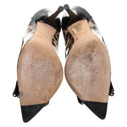 Pre Owned Dolce & Gabbana Black/Beige Leopard Print Patent And Leather Bow Pointed Toe Pumps Size 36