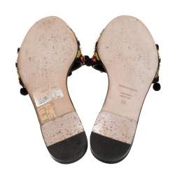 مملوكة مسبقًا صندل فلات دولتشي أند غابانا مزخرف بوم بوم و مرآة جلد أسود مقاس 35