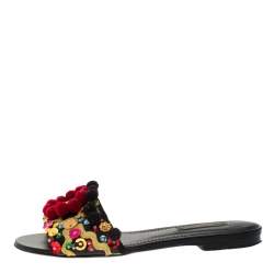 مملوكة مسبقًا صندل فلات دولتشي أند غابانا مزخرف بوم بوم و مرآة جلد أسود مقاس 35