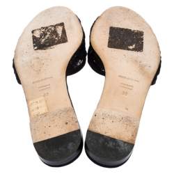 Pre Owned Dolce & Gabbana Black Floral Lace Open Toe Flat Slides Size 38