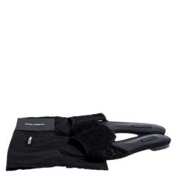 Pre Owned Dolce & Gabbana Black Floral Lace Open Toe Flat Slides Size 38