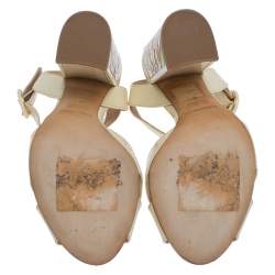 Dolce & Gabbana Cream Patent Leather Ankle Strap Block Heel Sandals Size 36