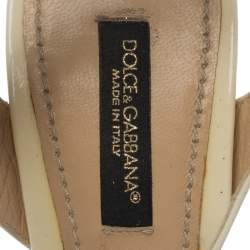Dolce & Gabbana Cream Patent Leather Ankle Strap Block Heel Sandals Size 36