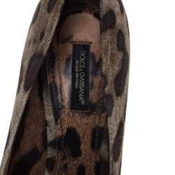 Dolce & Gabbana Brown Leopard Print Canvas Peep Toe Platform Pumps Size 37