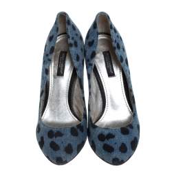 Dolce & Gabbana Blue/Black Denim Leopard Print Pumps Size 36