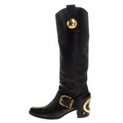 Pre Owned بوت دولتشي أند غابانا لمنتصف الساق بإبزيم جلد أسود مقاس 37.5