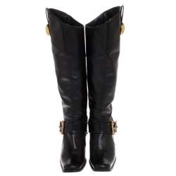 Pre Owned بوت دولتشي أند غابانا لمنتصف الساق بإبزيم جلد أسود مقاس 37.5