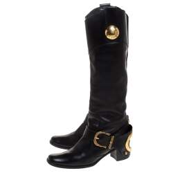 Pre Owned بوت دولتشي أند غابانا لمنتصف الساق بإبزيم جلد أسود مقاس 37.5