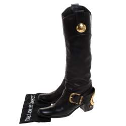 Pre Owned بو ت دولتشي أند غابانا لمنتصف الساق بإبزيم جلد أسود مقاس 37.5