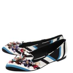 Dolce & Gabbana Multicolor Chevron Printed Fabric Crystal Embellished Pointed Toe Ballet Flats Size 36.5