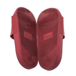 Pre Owned Dolce & Gabbana Red Rubber DG Embroidered Flat Pool Slides Size 41