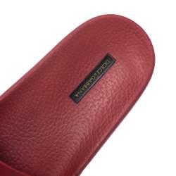 Pre Owned Dolce & Gabbana Red Rubber DG Embroidered Flat Pool Slides Size 41
