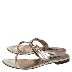 Dolce & Gabbana Metallic Gold Leather Thong Slide Sandals Size 40