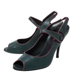 Dolce & Gabbana Green Leather Mary Jane Peep Toe Pumps Size 40 