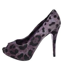 Dolce & Gabbana Purple/Black Leopard Print Canvas Peep Toe Pumps Size 37