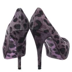 Dolce & Gabbana Purple/Black Leopard Print Canvas Peep Toe Pumps Size 37