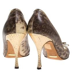 Dolce & Gabbana Gold Python And Brown Lizard Bow Peep Toe Pumps Size 39