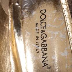 Dolce & Gabbana Gold Python And Brown Lizard Bow Peep Toe Pumps Size 39