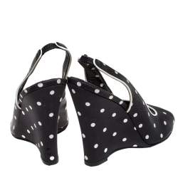 مملوكة مسبقًا Dolce & Gabbana Black Satin Polka Dot Slingback Wedges Size 38