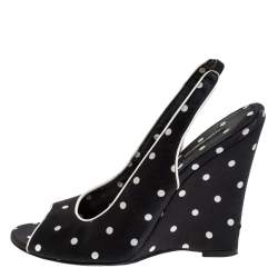 مملوكة مسبقًا Dolce & Gabbana Black Satin Polka Dot Slingback Wedges Size 38