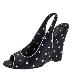مملوكة مسبقًا Dolce & Gabbana Black Satin Polka Dot Slingback Wedges Size 38