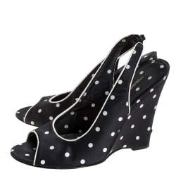 مملوكة مسبقًا Dolce & Gabbana Black Satin Polka Dot Slingback Wedges Size 38