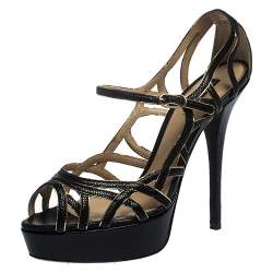 Pre Owned صندل دولتشي أند غابانا طراز سيور و نعل سميك جلد سحلية بارز أسود مقاس 41