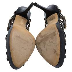 Pre Owned صندل دولتشي أند غابانا طراز سيور و نعل سميك جلد سحلية بارز أسود مقاس 41