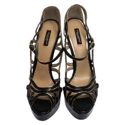 Pre Owned صندل دولتشي أند غابانا طراز سيور و نعل سميك جلد سحلية بارز أسود مقاس 41