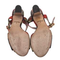 مملوكة مسبقًا  Dolce & Gabbana Multicolor Floral Printed Fabric Crystal Embellished Ankle Strap Sandals Size 36