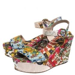 Pre Owned Dolce & Gabbana Multicolor Floral Printed Fabric Platform Wedge Sandals Size 38