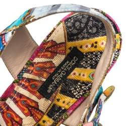 Pre Owned Dolce & Gabbana Multicolor Floral Printed Fabric Platform Wedge Sandals Size 38