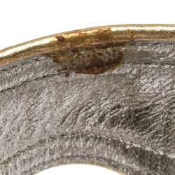 Pre Owned Dolce & Gabanna Dark Brown/Gold Velvet And Leather Trim T-Bar Sandals Size 37