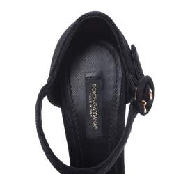 Pre Owned Dolce & Gabbana Black Brocade Fabric Embellished Cross Strap Platform Sandals Size 36