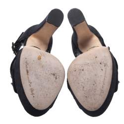 Pre Owned Dolce & Gabbana Black Brocade Fabric Embellished Cross Strap Platform Sandals Size 36