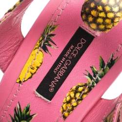 Pre Owned Dolce & Gabbana Pink Patent Pineapple Print Cork Platform Wedge Sandals Size 39