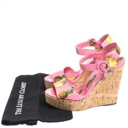 Pre Owned Dolce & Gabbana Pink Patent Pineapple Print Cork Platform Wedge Sandals Size 39