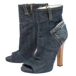 Pre Owned حذاء بوت كاحل دولتشي أند غابانا بمقدمة مفتوحة دنيم ممزق أزرق مقاس 37