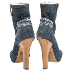 Pre Owned حذاء بوت كاحل دولتشي أند غابانا بمقدمة مفتوحة دنيم ممزق أزرق مقاس 37